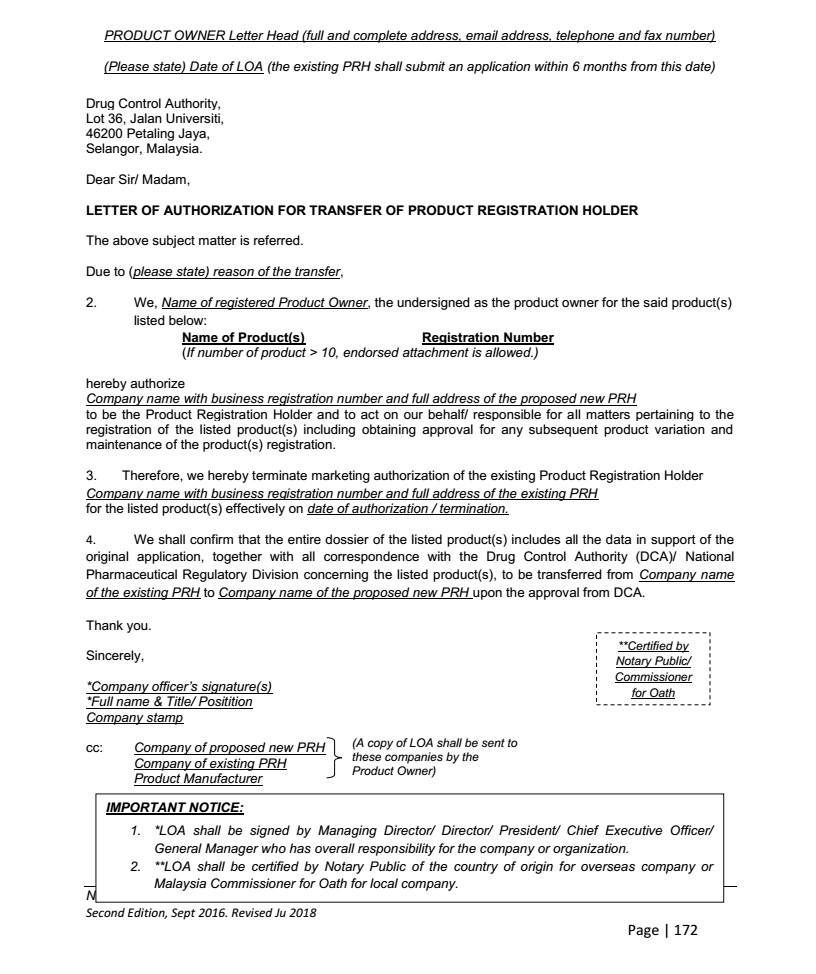 Change Of Product Registration Holder Coh