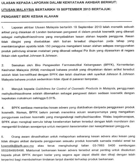 Ulasan Kepada Laporan Dalam Kenyataan Akhbar Berikut Utusan Malaysia bertarikh 19 September 2013